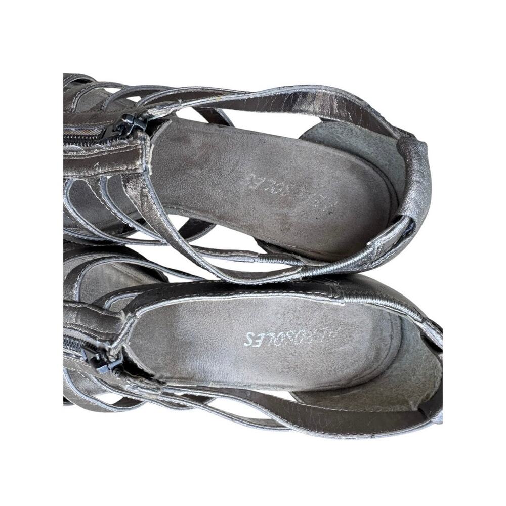 Aerosoles Plush Love Metallic Pewter Wedge Sandals Size 7.5 Comfort Shoes - Picture 6 of 12